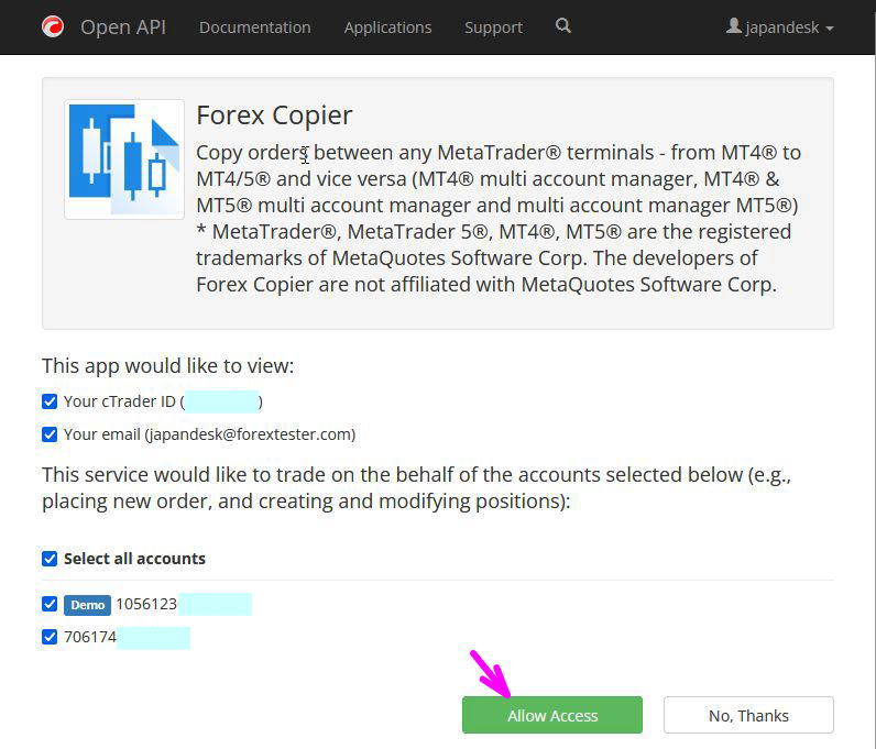 Allow Accessをクリック