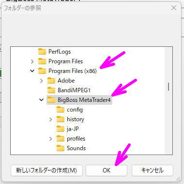 フォルダを選択し、OKをクリック