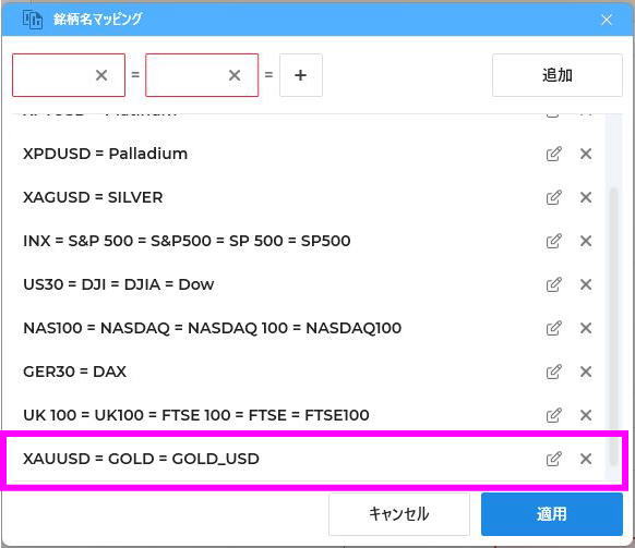 通貨ペア名マップを確認