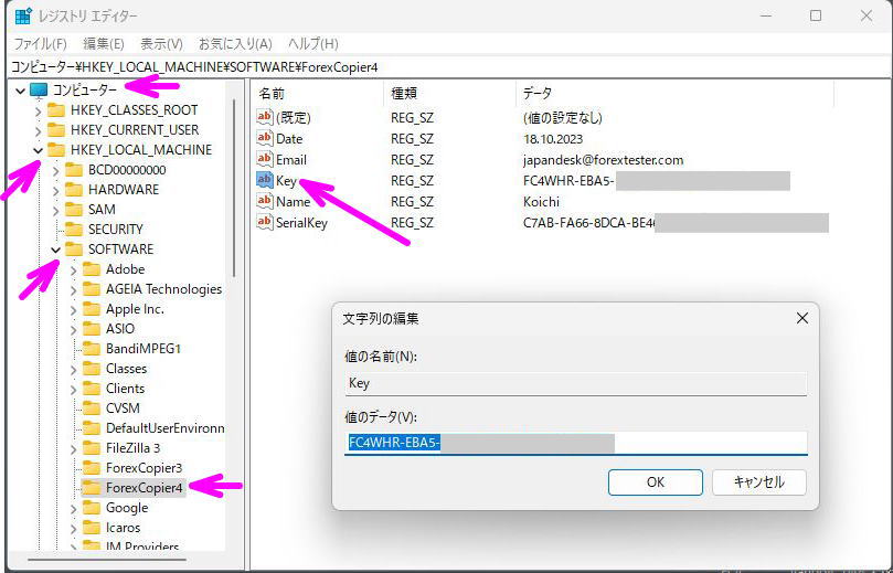 登録キーを確認