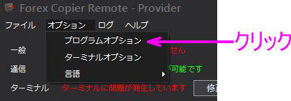 プログラムオプションをクリック