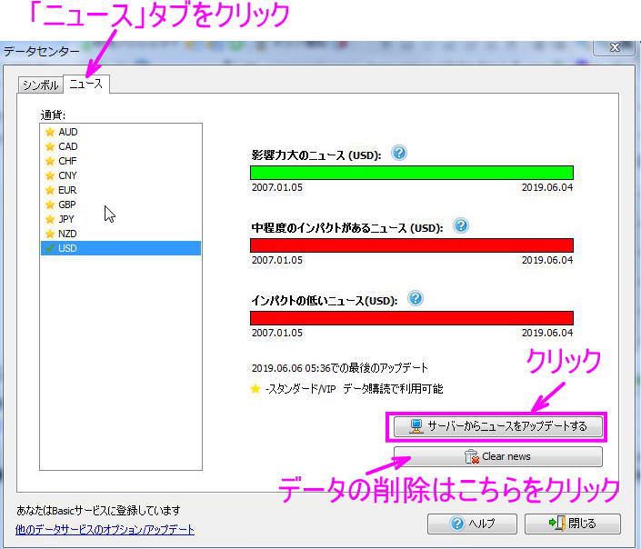 ニュースデータのダウンロードと削除
