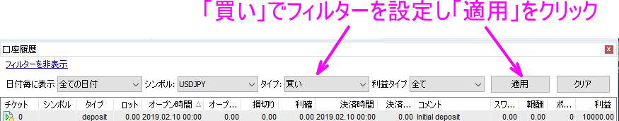 買いでフィルターを行う