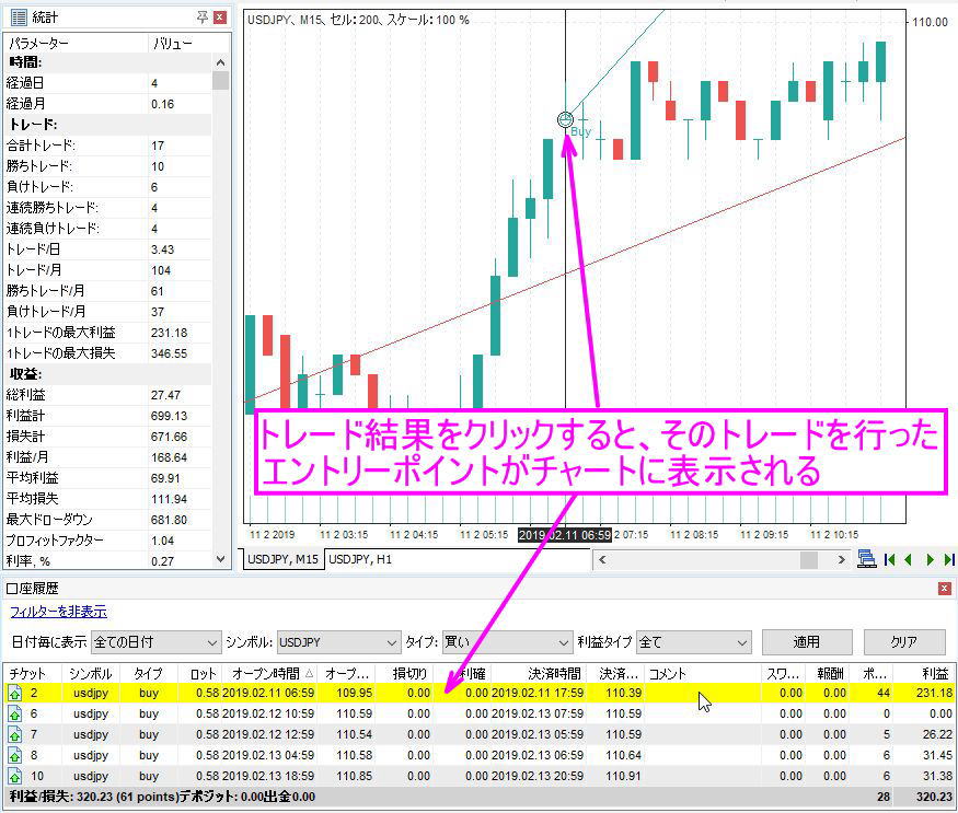 口座履歴からエントリーポイントへ移動