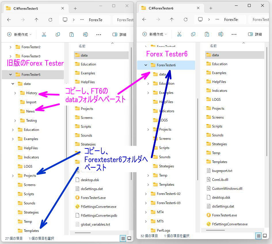 フォルダを貼り付け