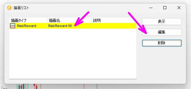 リスクリワードを選択し、編集をクリック