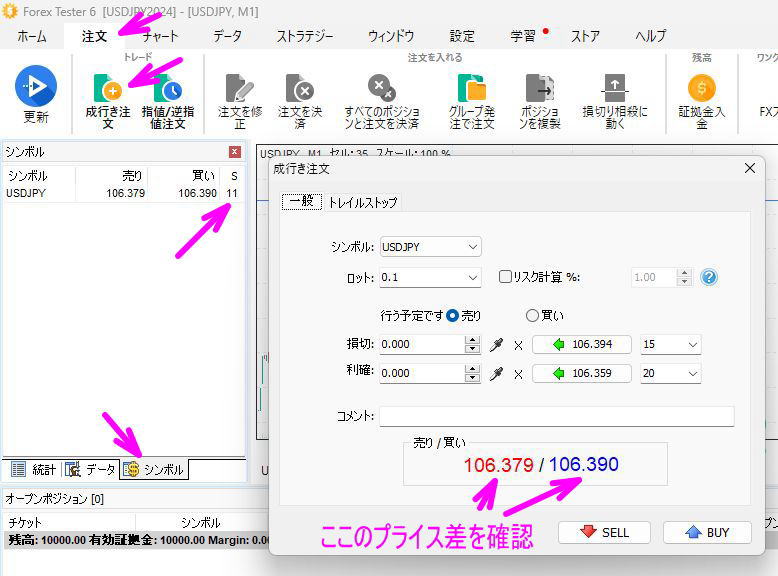 スプレッドを確認